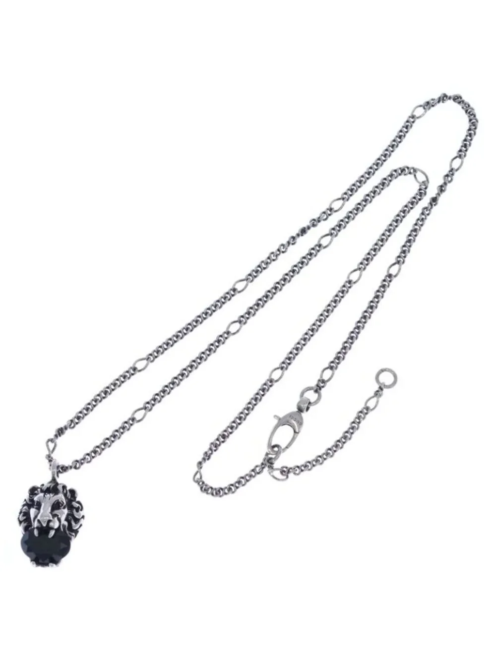 Gucci Lion Head Black Crystal Necklace Pendant Chain Silver - Picture 2 of 6